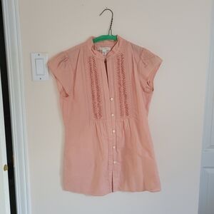 Banana Republic Pink Flutter Sleeve Blouse with Ruffled Mandarin Collar